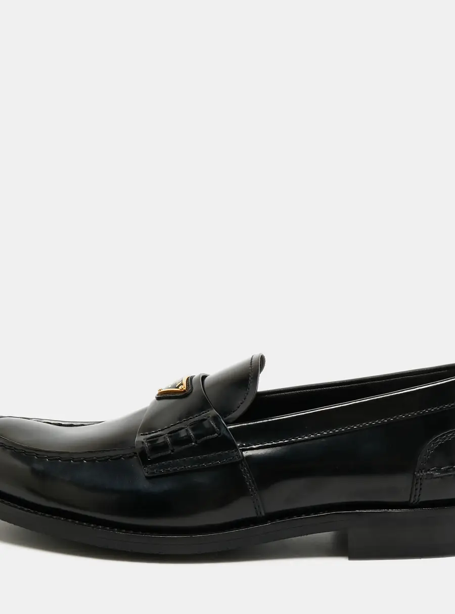 Prada Size 42.5 Black Leather Penny Loafers