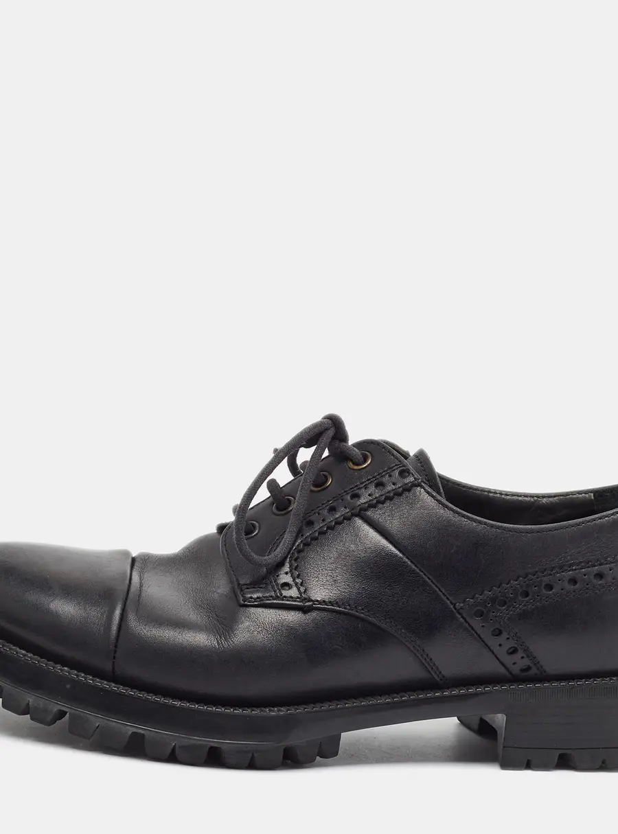 Prada Size 41.5 Black Leather Lace Up Derby