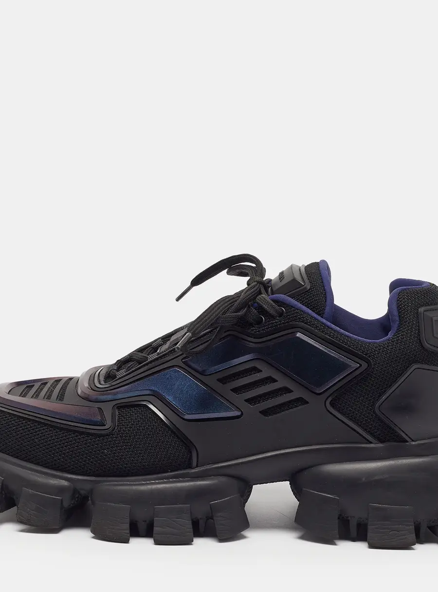 Prada Cloudbust Size 43 Black/Iridescent Knit Fabric and Rubber Lace Up Sneakers