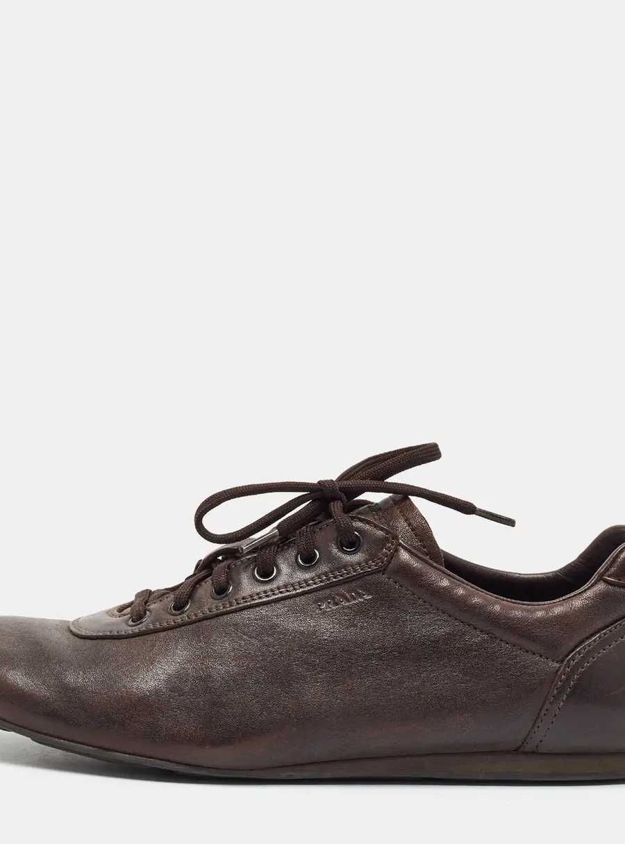 Prada Size 41 Dark Brown Leather Lace Up Sneakers