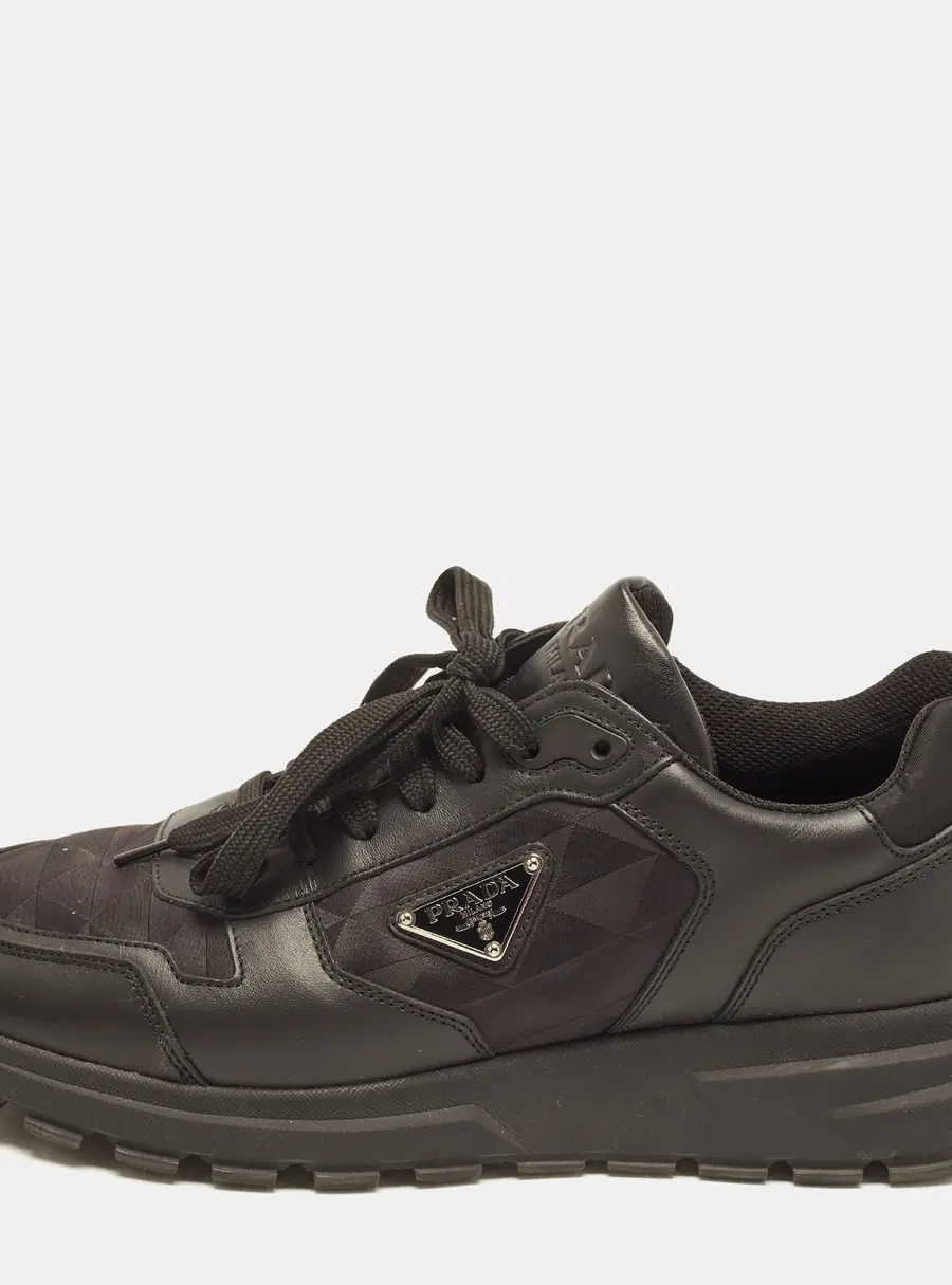 Prada Prax 2.0 Size 43 Black Leather and Nylon Lace Up Sneakers