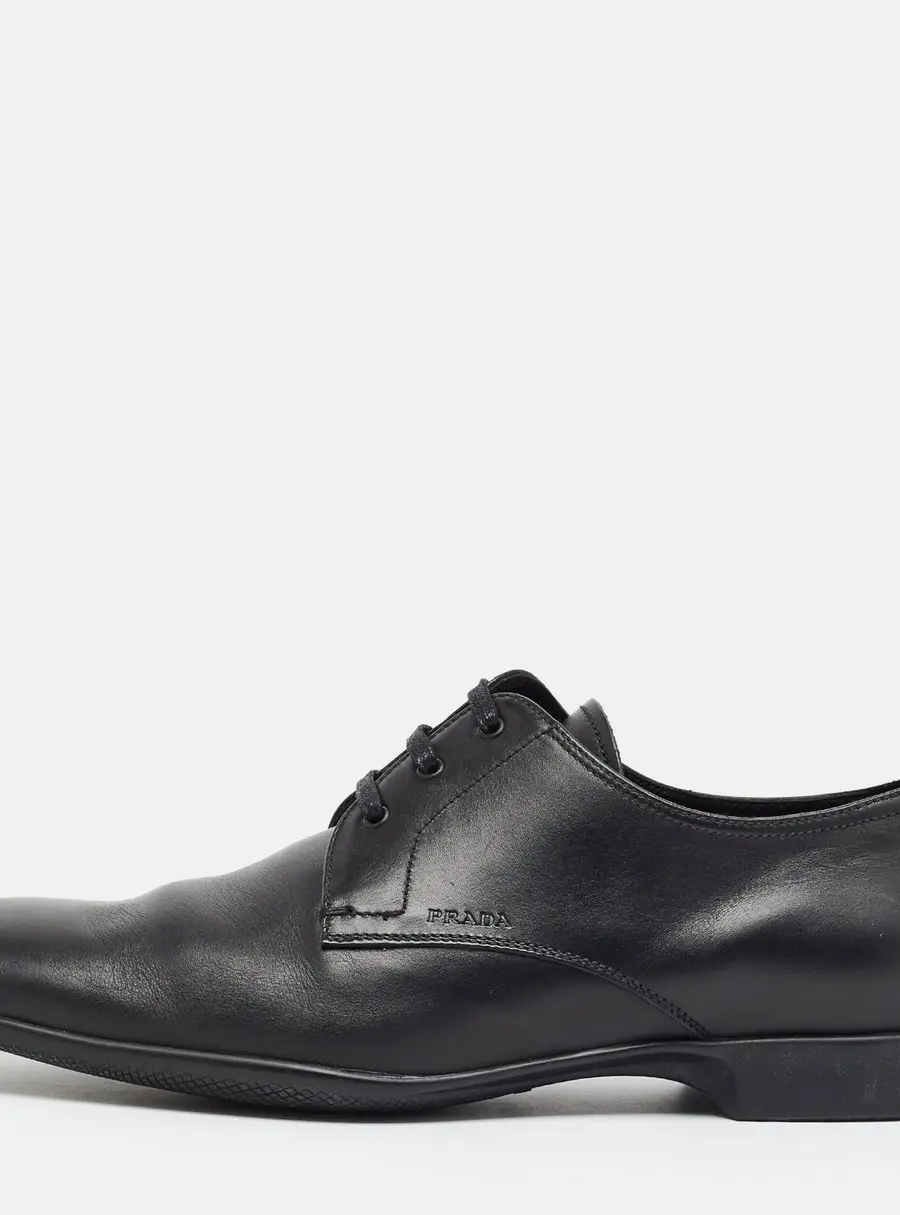 Prada Size 43.5 Black Leather Derby