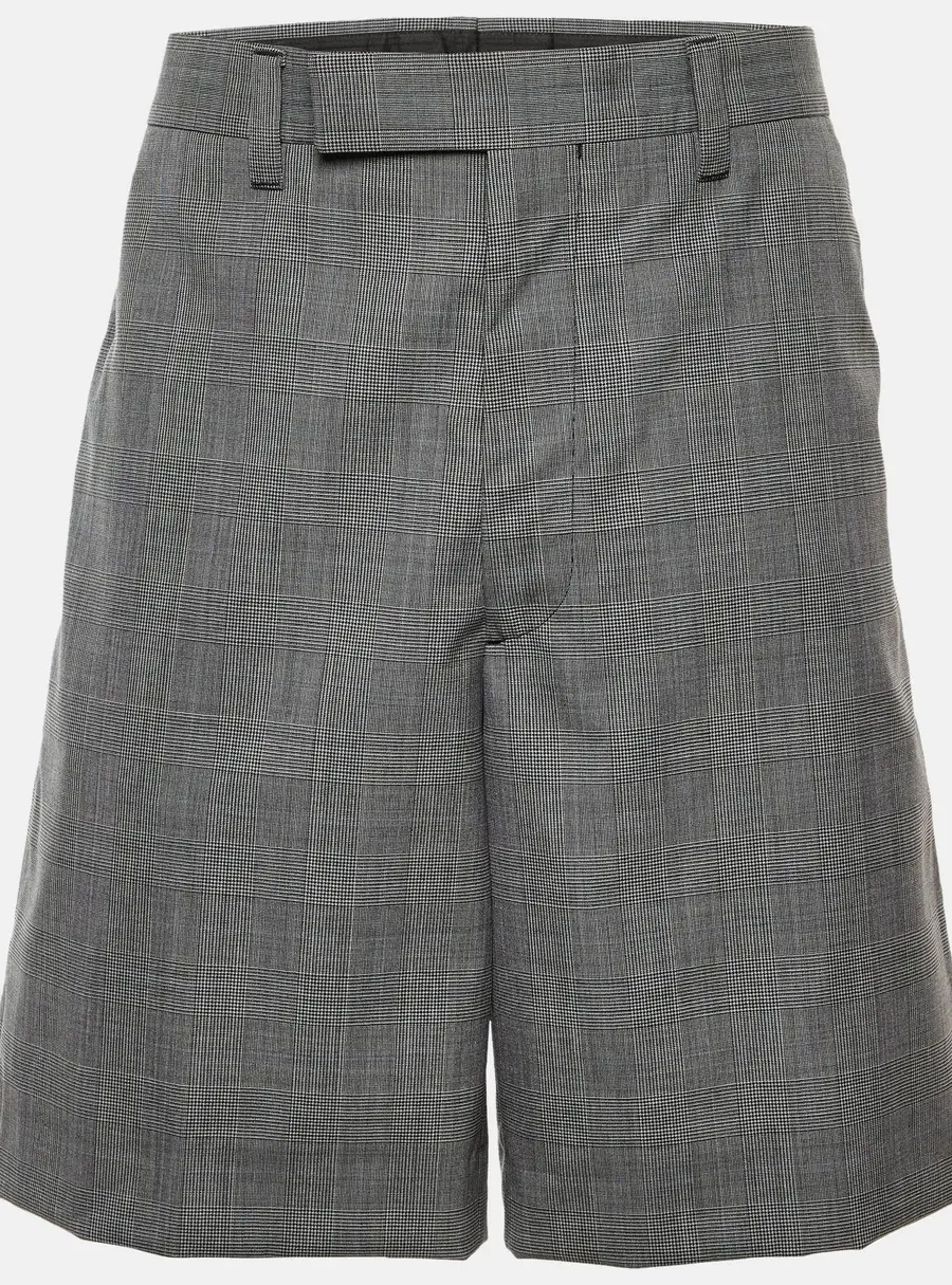 Prada Black Houndstooth Pattern Wool Shorts M/Waist 36"