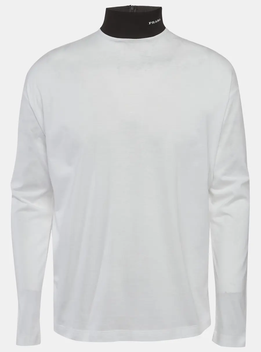 Prada White Jersey Mock Neck T-Shirt S