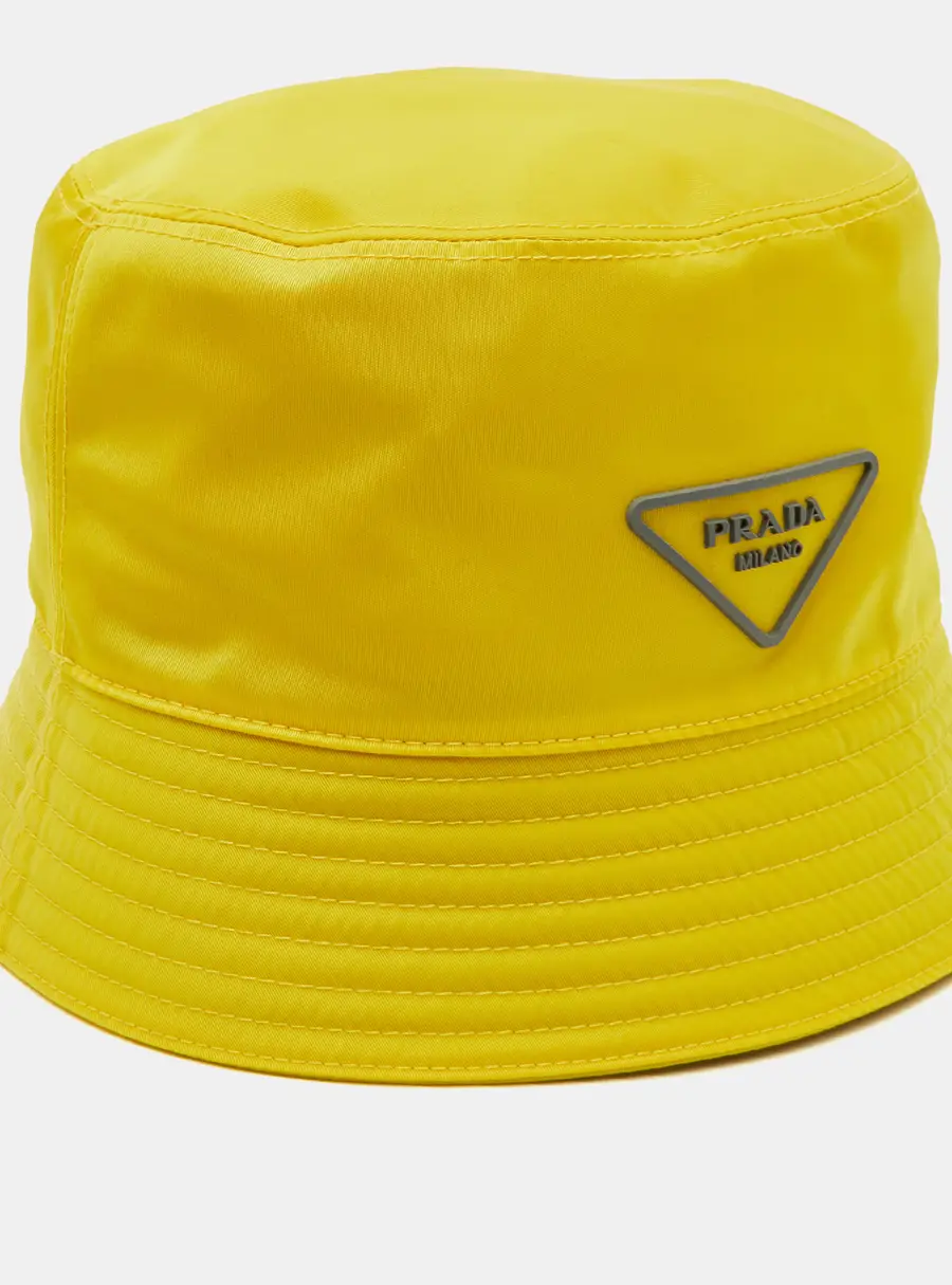 Prada Yellow Triangle Logo Nylon Bucket Hat XL