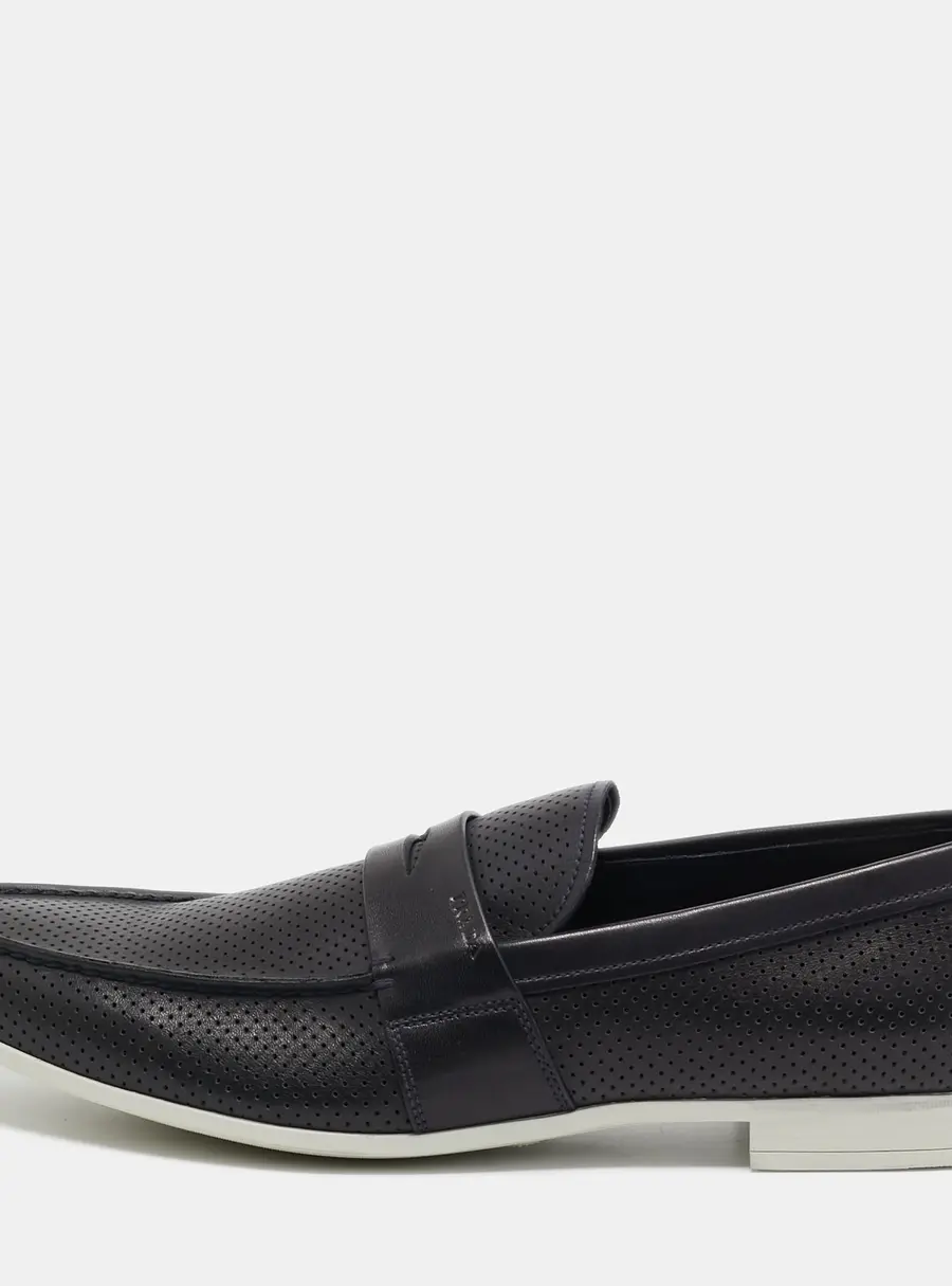 Prada Navy Blue Perforated Leather Slip On Loafers Size 43