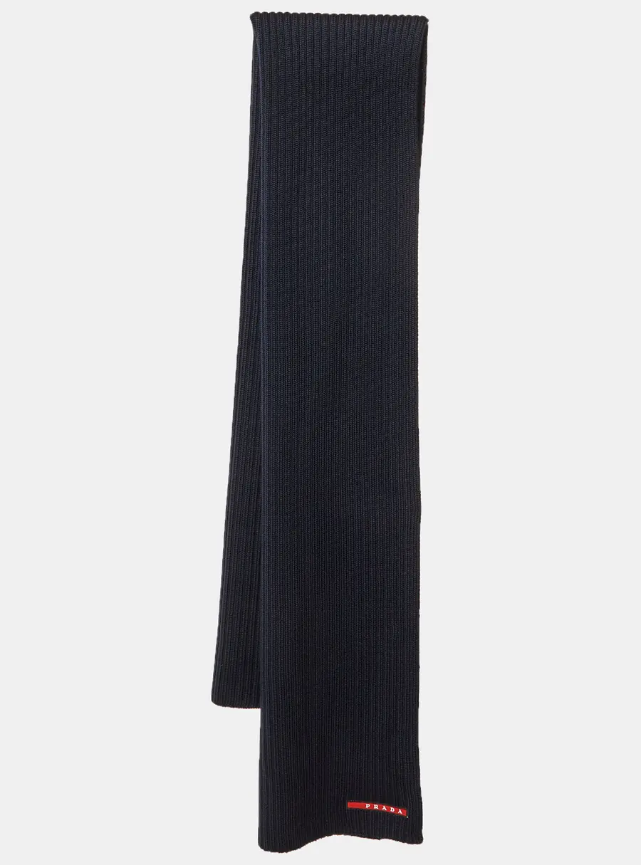 Prada Sport Navy Blue Wool Knit Scarf