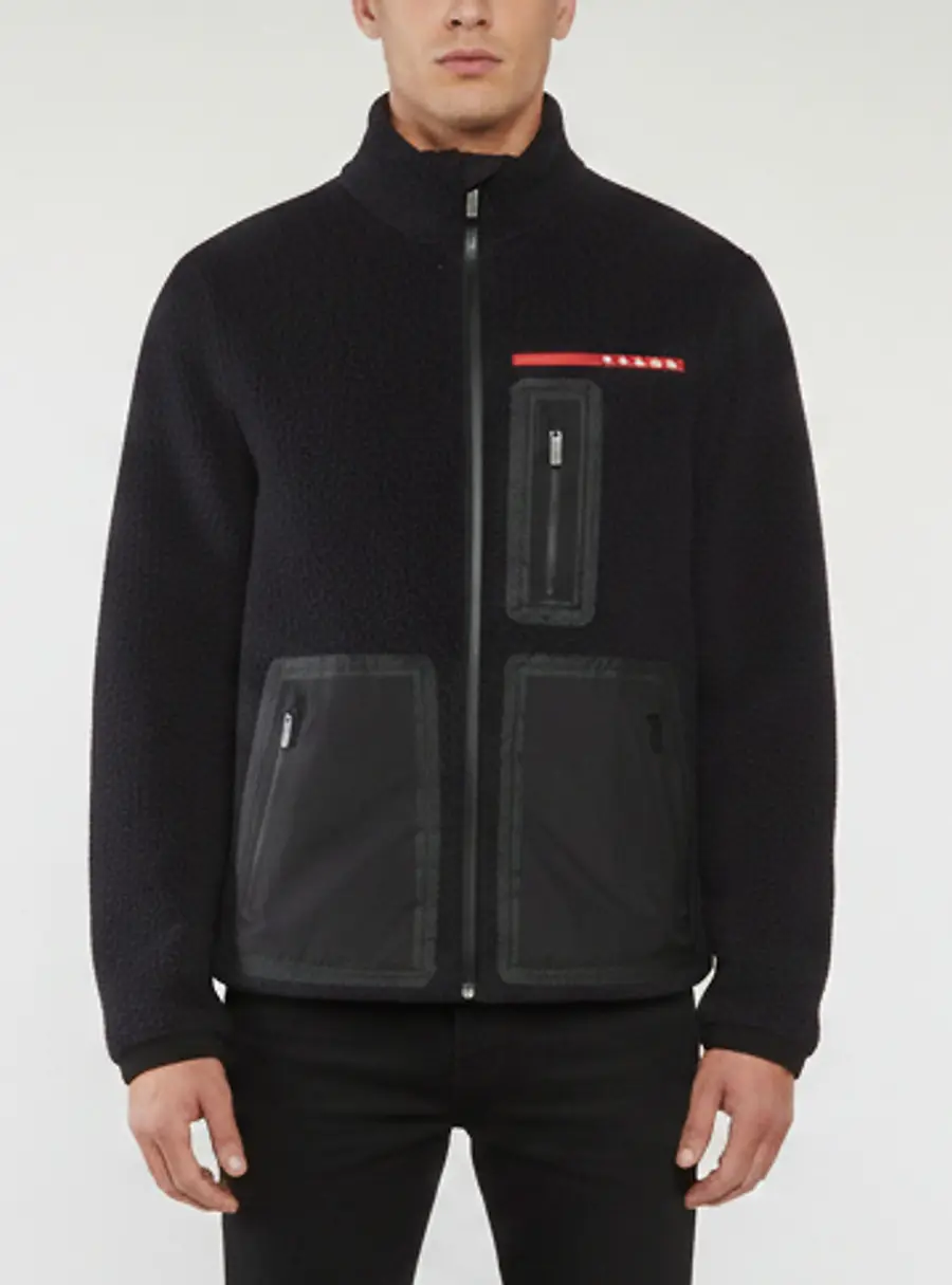 Prada Sport Black Recycled Fleece Technical Jacket L