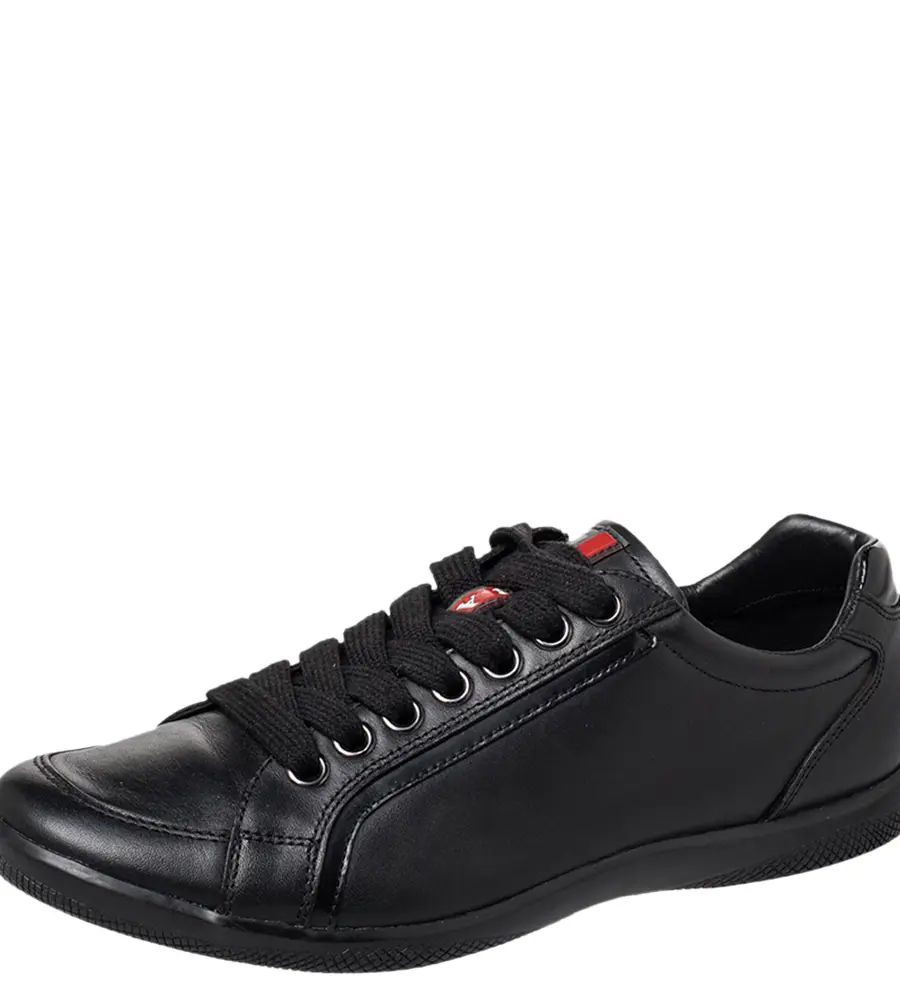 Prada Sport Black Leather Low Top Sneakers Size 40