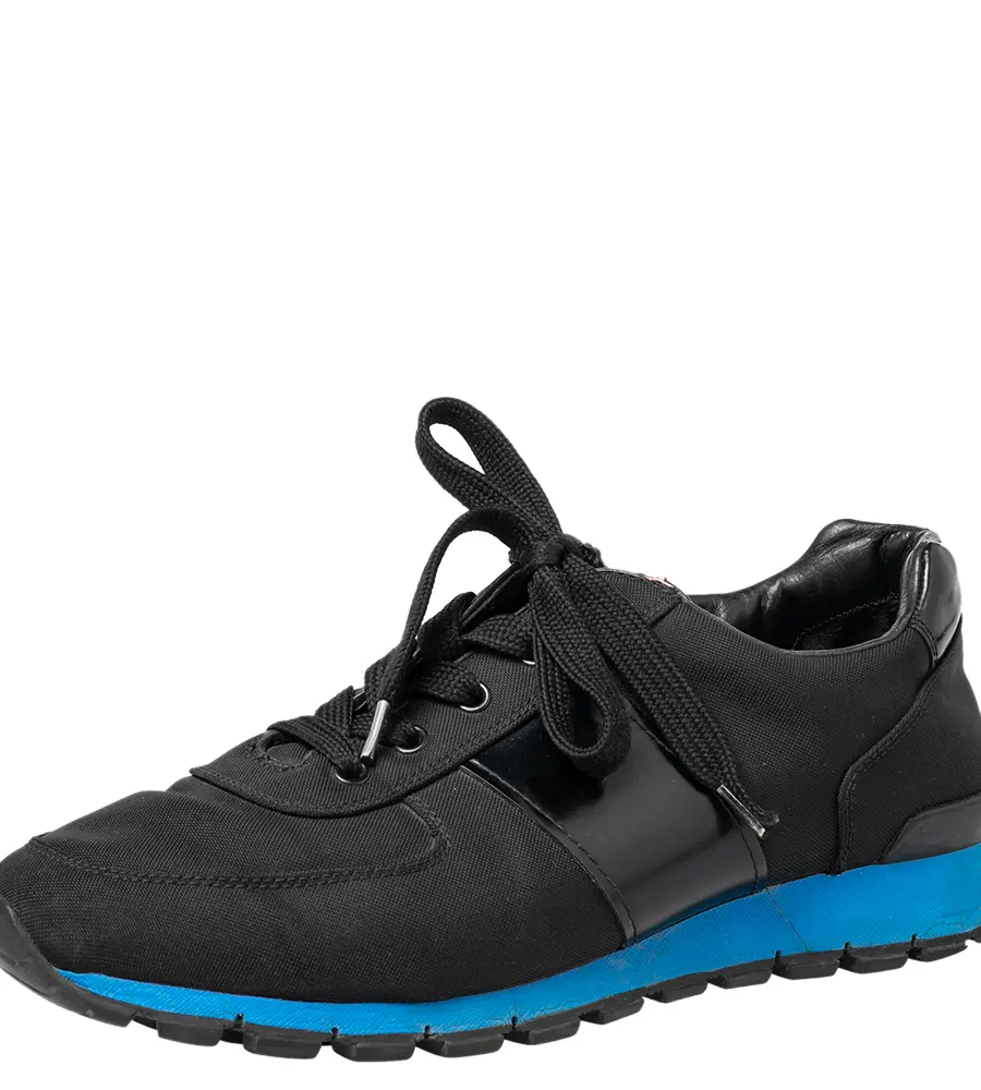 Prada Sport Black Canvas And Leather Low Top Sneakers Size 42