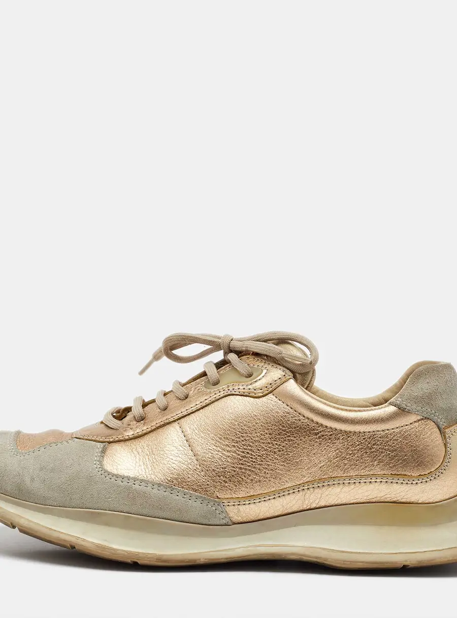 Prada Sport Beige/Gold Leather and Suede America's Cup Low Top Sneakers Size 39.5