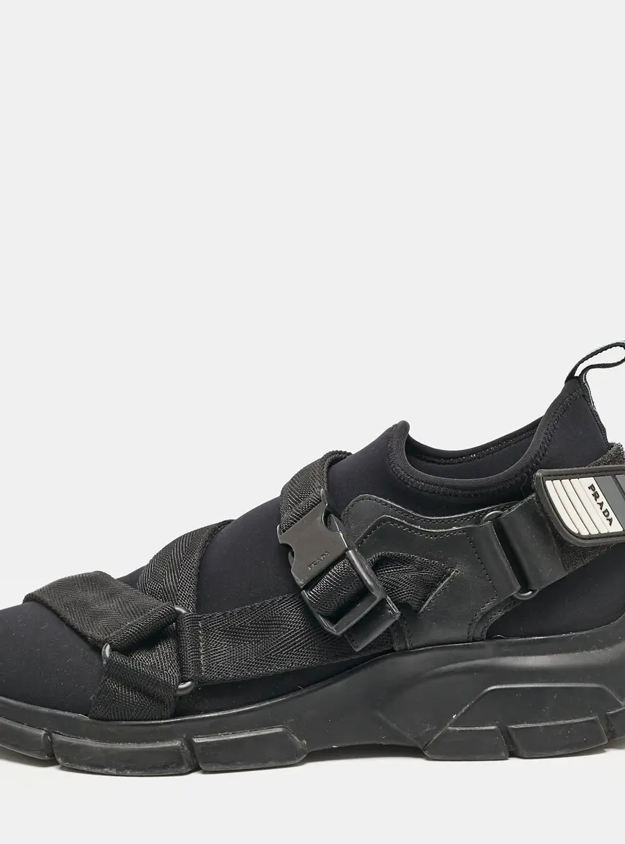 Prada Sport Black Neoprene and Canvas Low Top Sneakers Size 41