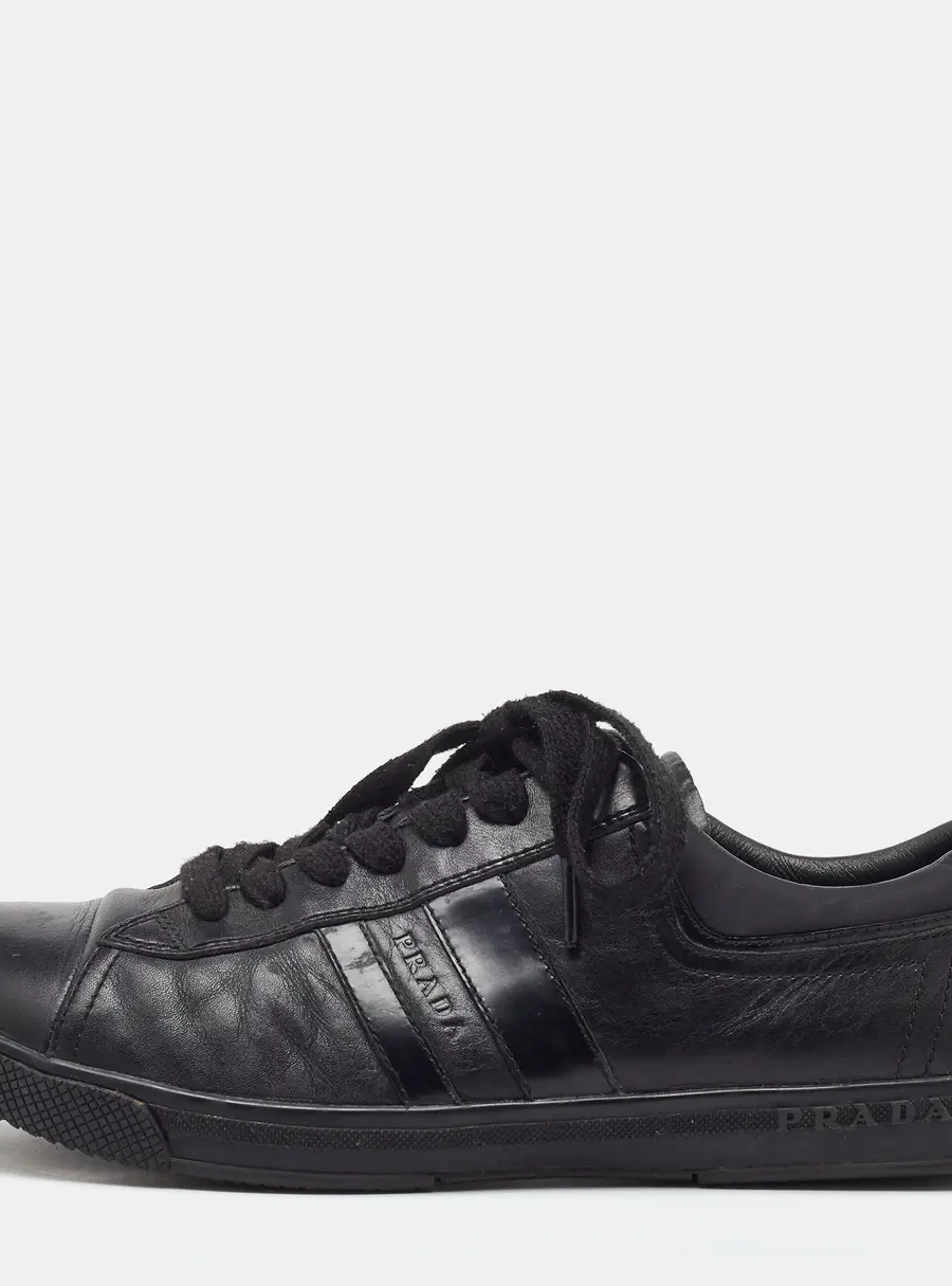 Prada Sport Black Leather Low Top Sneakers Size 42