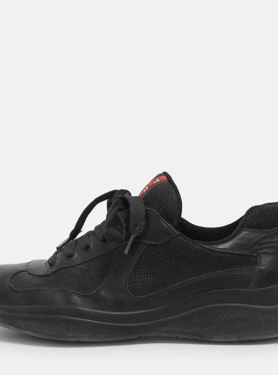Prada Sport Black Leather and Mesh Low Top Sneakers Size 40