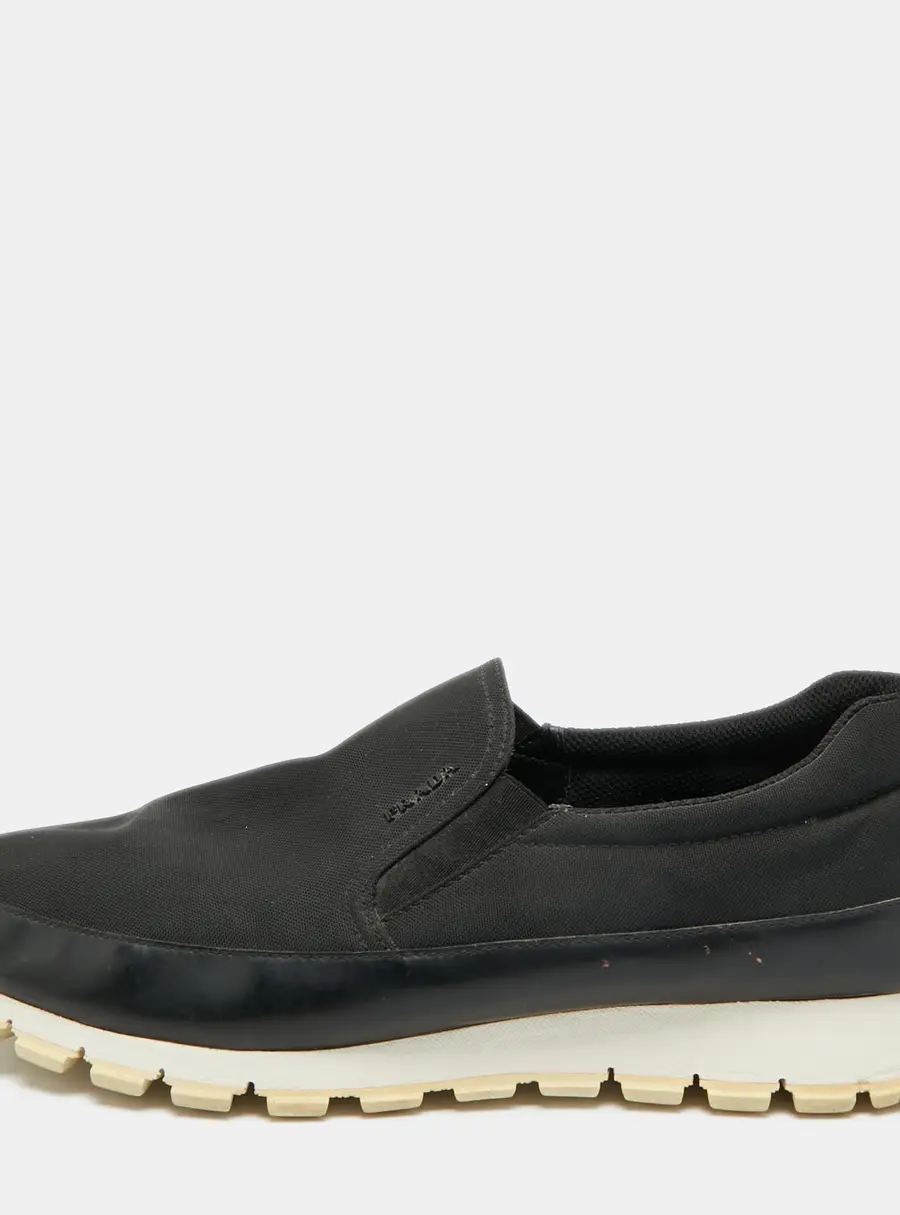 Prada Sport Size 42 Black Canvas and Leather Slip On Sneakers