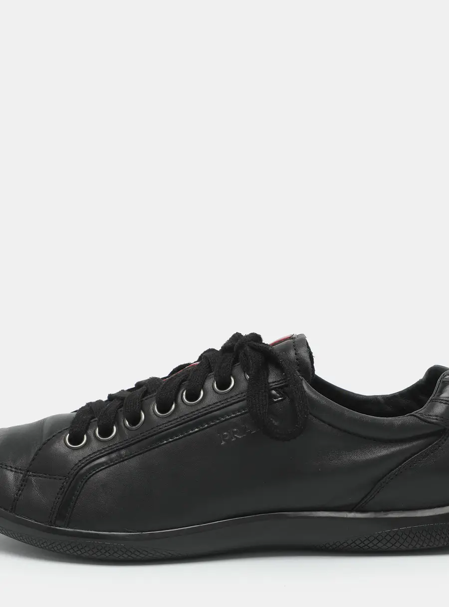 Prada Sport Size 42.5 Black Leather Low Top Sneakers