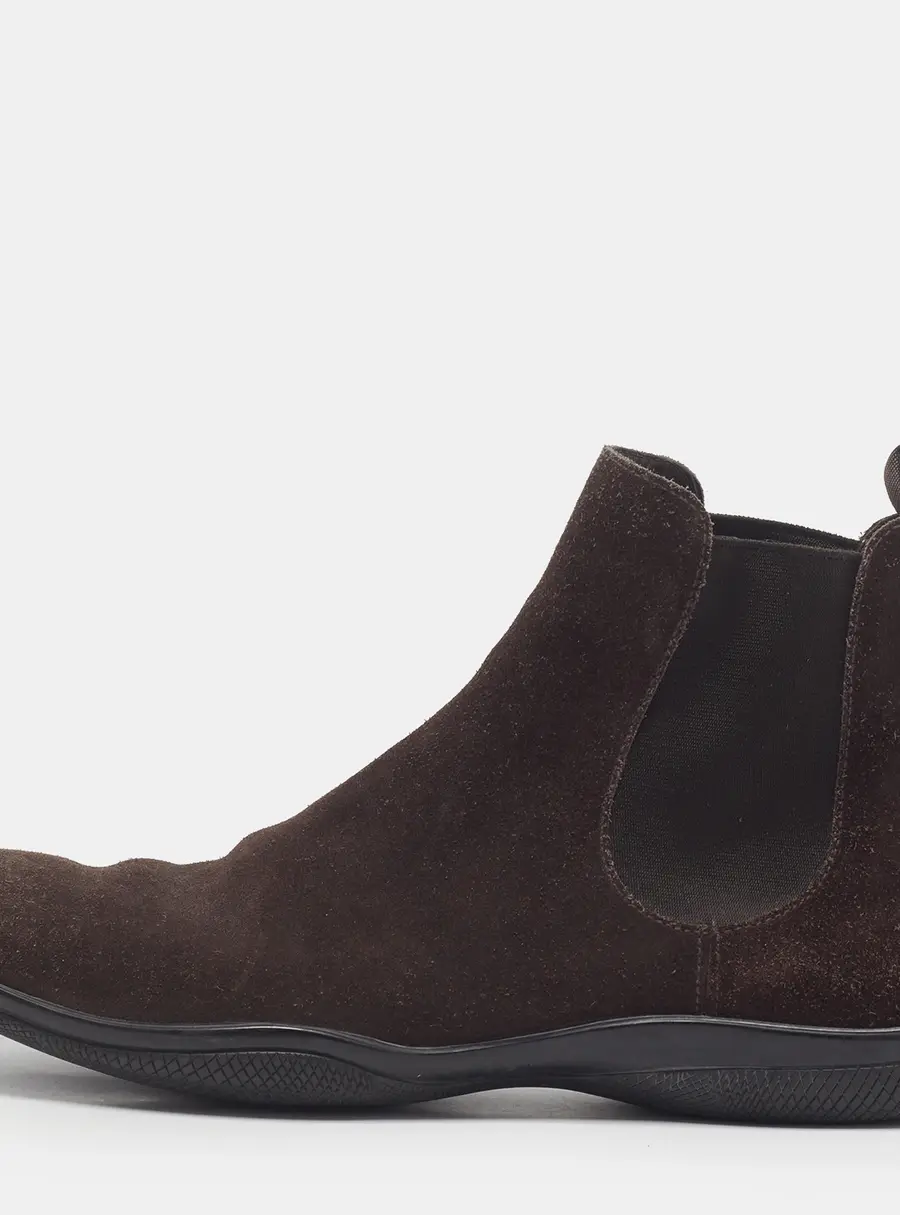 Prada Sport Size 42 Dark Brown Suede Slip On Chelsea Boots