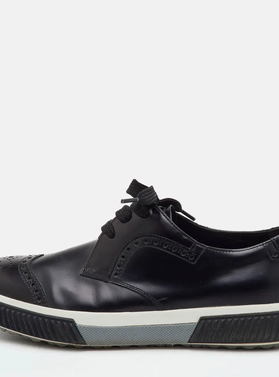 Prada Sport Size 39.5 Black Brogue Leather Lace Up Derby Sneakers