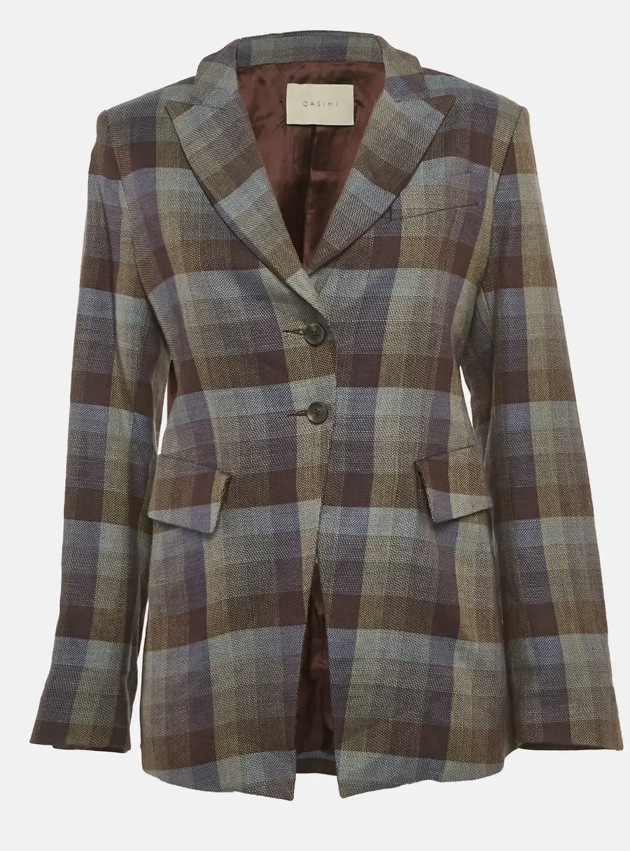 Qasimi Multicolor Plaid Wool Blend Single Breasted Blazer L