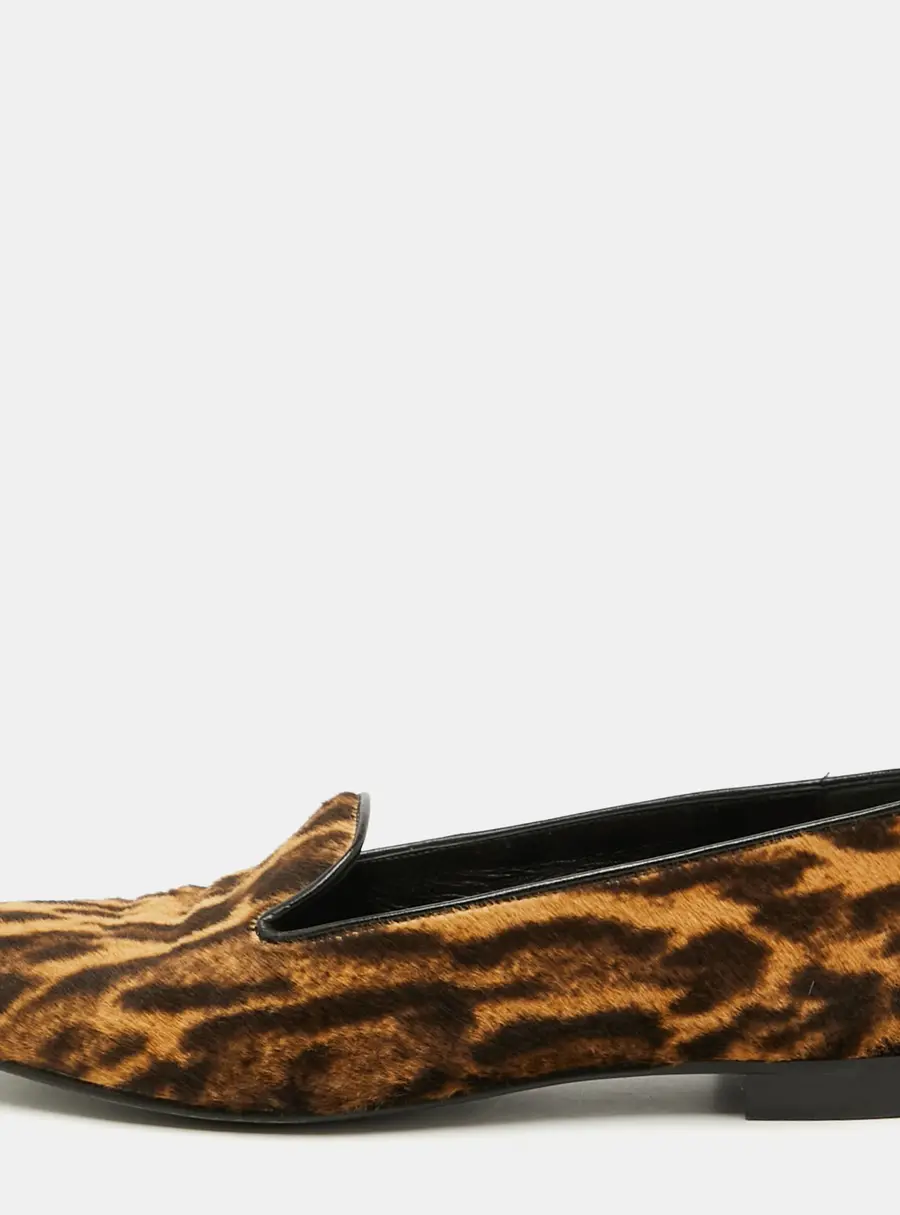 Ralph Lauren Collection Brown Animal Print Calf Hair Slip On Smoking Slippers Size 45