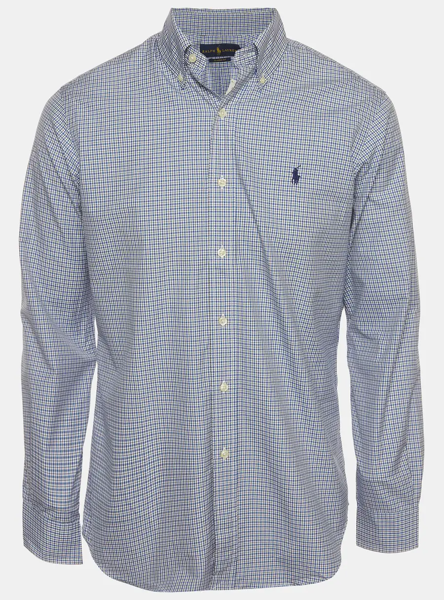 Ralph Lauren Naby Blue Check Cotton Classic Fit Button Down Shirt S