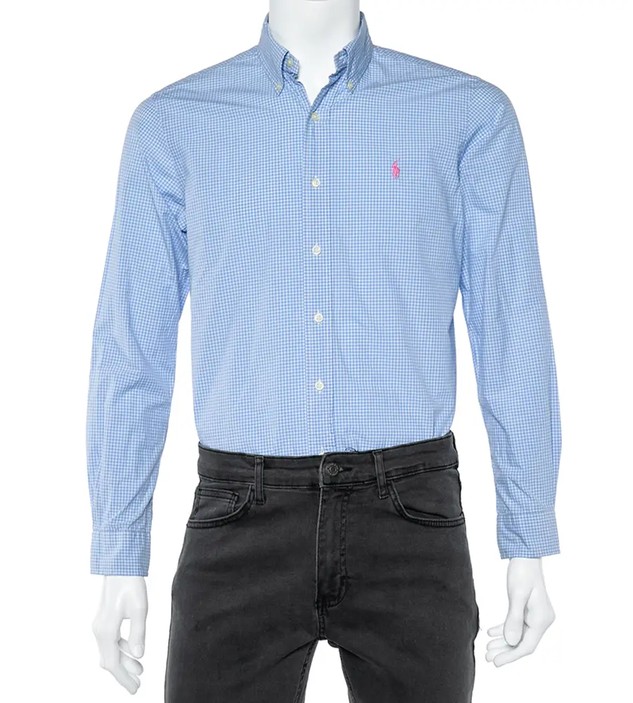 Ralph Lauren Light Blue Check Cotton Button Down Shirt S