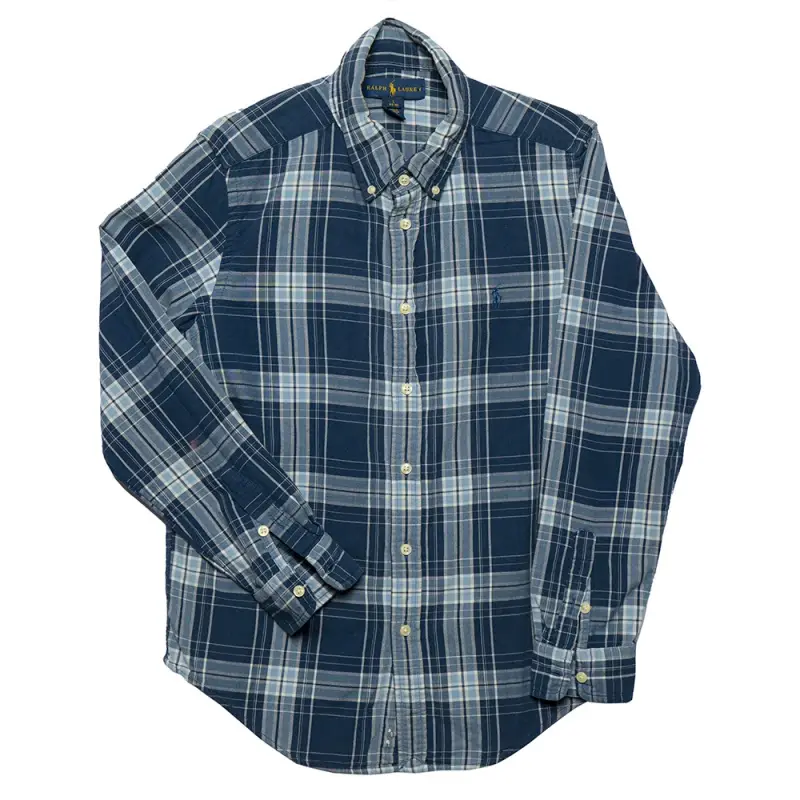 Ralph Lauren Blue Checkered Cotton Button Front Shirt L