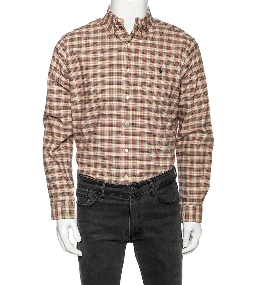 Ralph Lauren Beige Checkered Cotton Button Front Shirt M