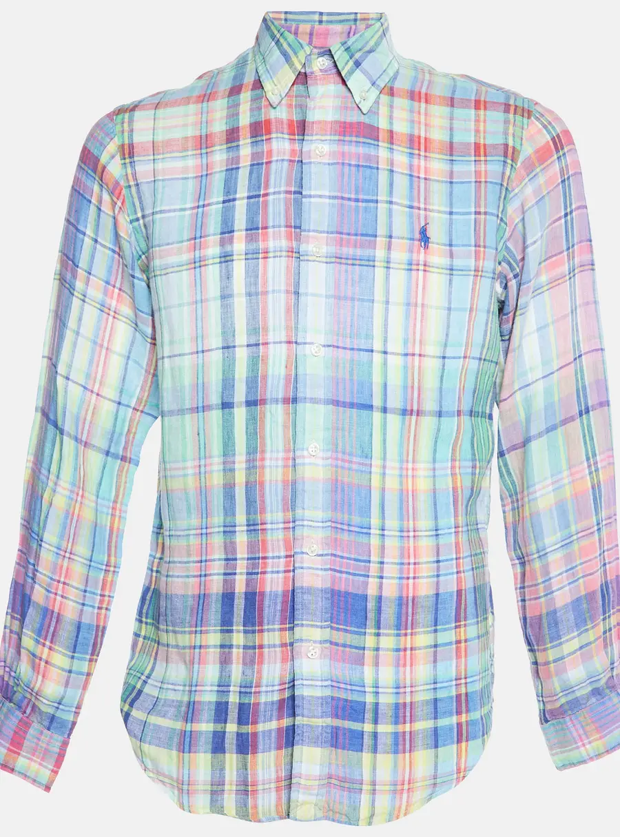 Ralph Lauren Multicolor Madras Check Linen Button Down Shirt M