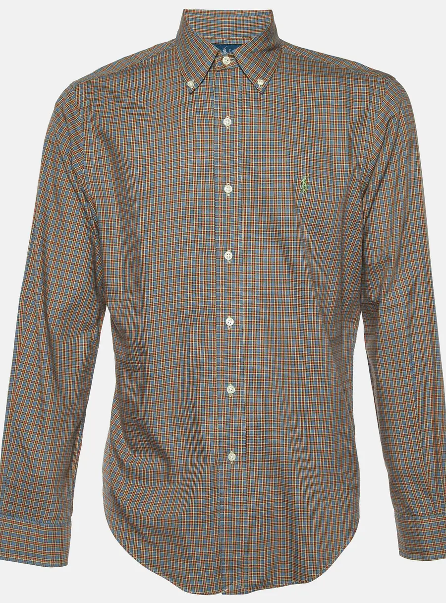Ralph Lauren Blue/Orange Checked Cotton Button Down Shirt M