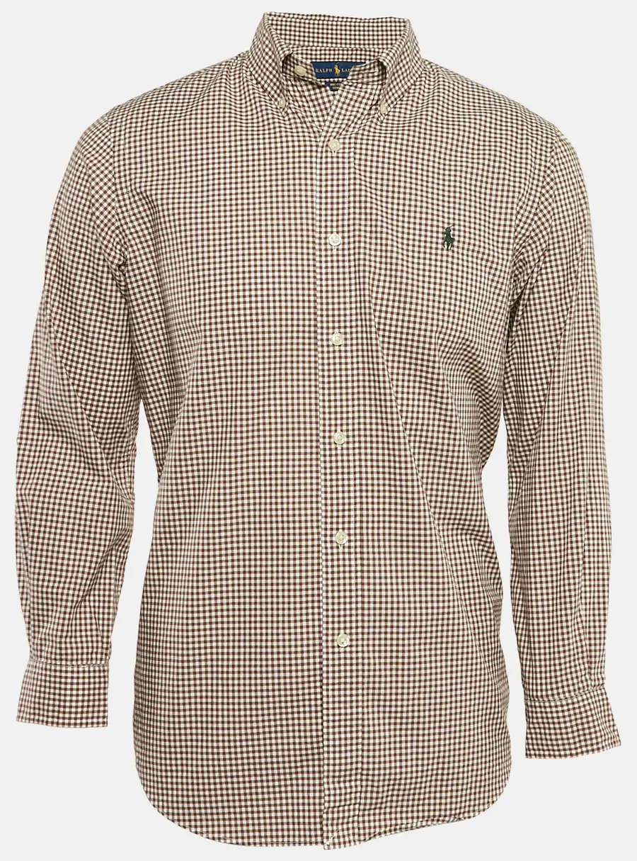 Ralph Lauren Brown Gingham Checks Stretch Cotton Shirt M