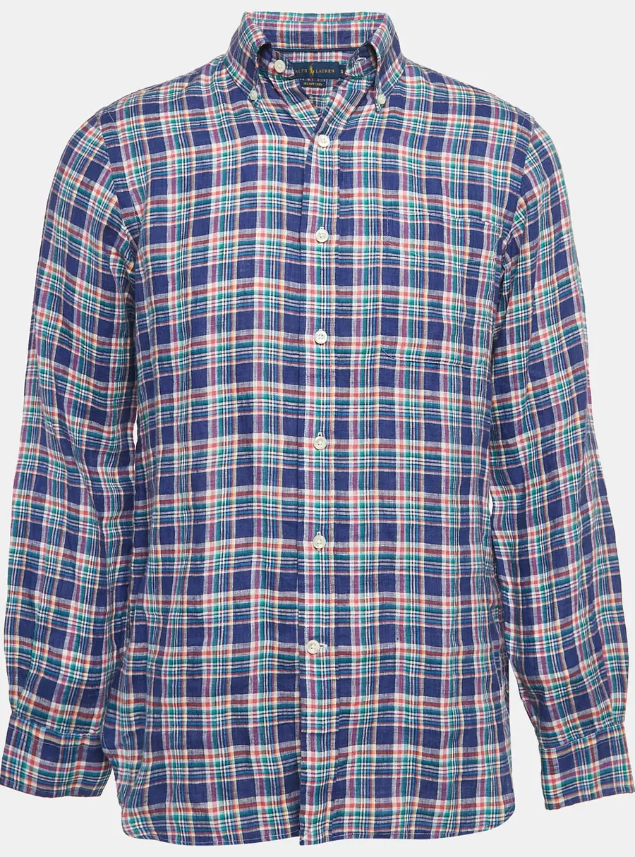 Ralph Lauren Blue Tartan Checks Sea Soft Linen Shirt S