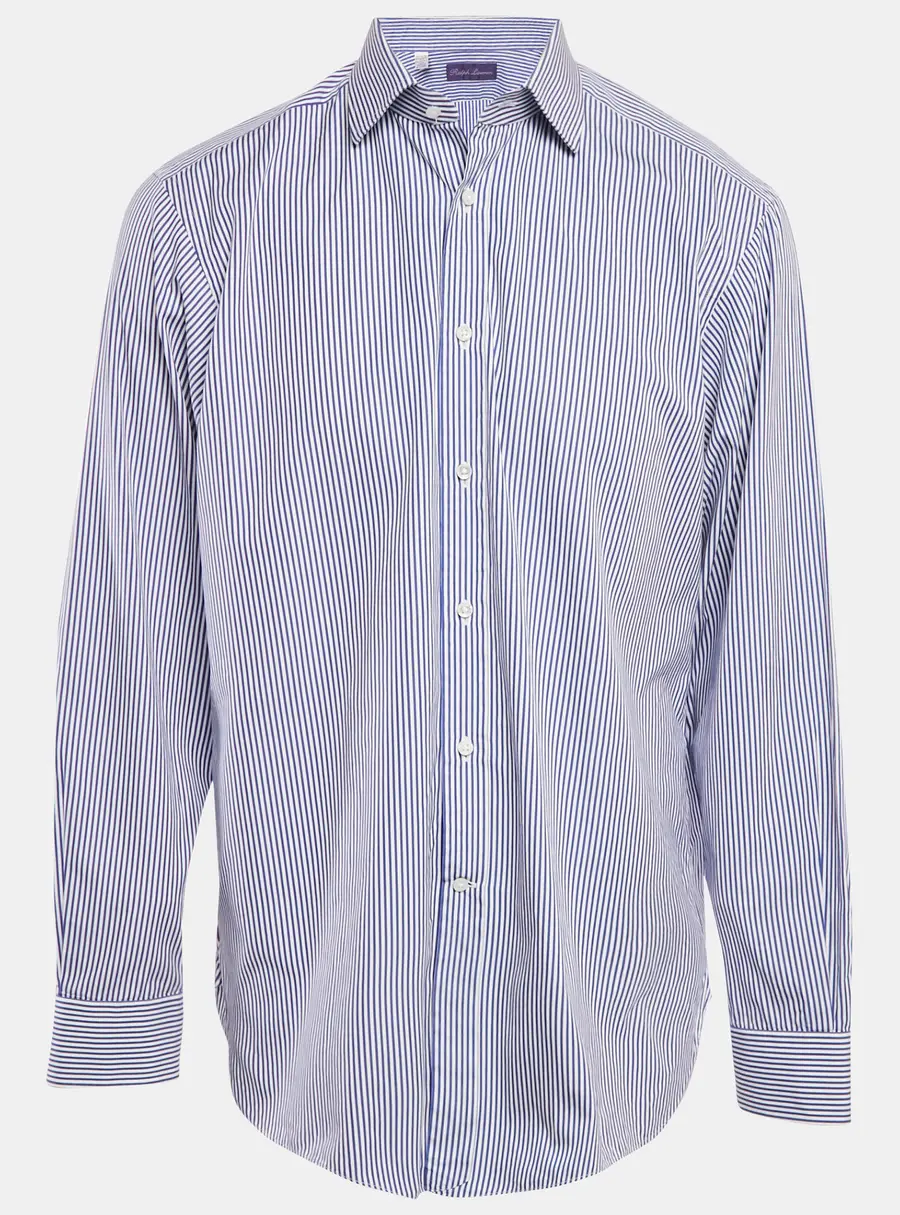 Ralph Lauren Blue Striped Cotton Full Sleeve Shirt XL