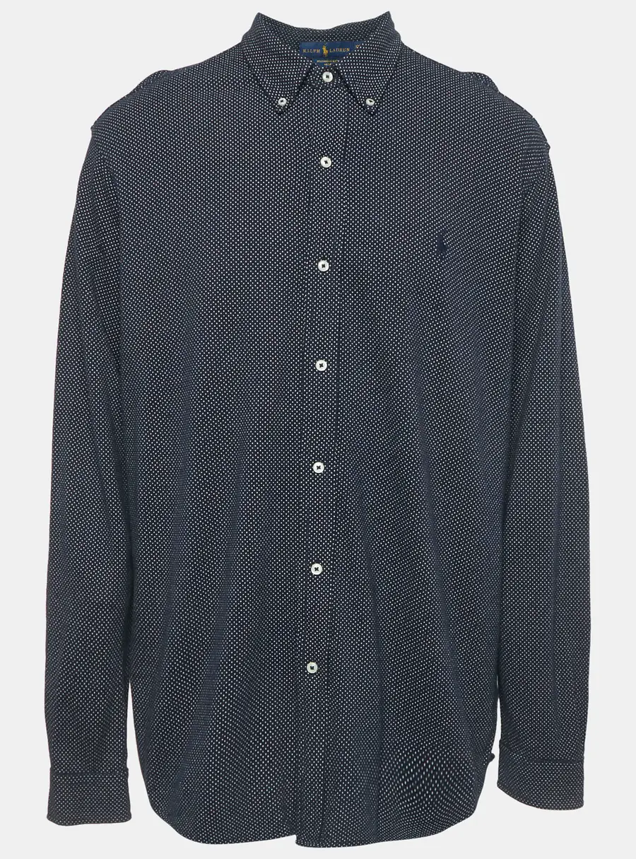 Ralph Lauren Navy Blue Dotted Cotton Feather Light Mesh Shirt XXL