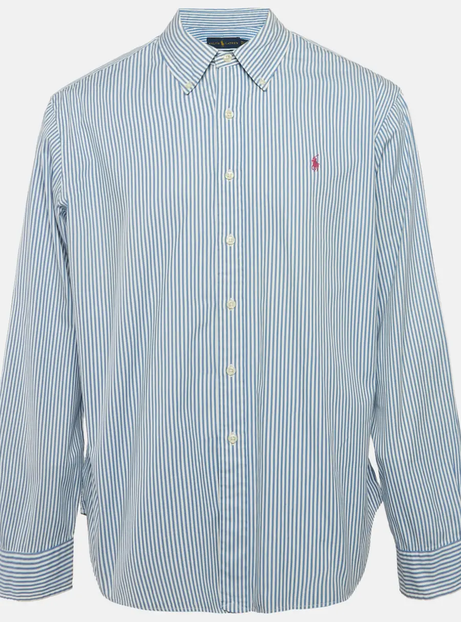 Ralph Lauren Blue Striped Cotton Full Sleeve Shirt XXL