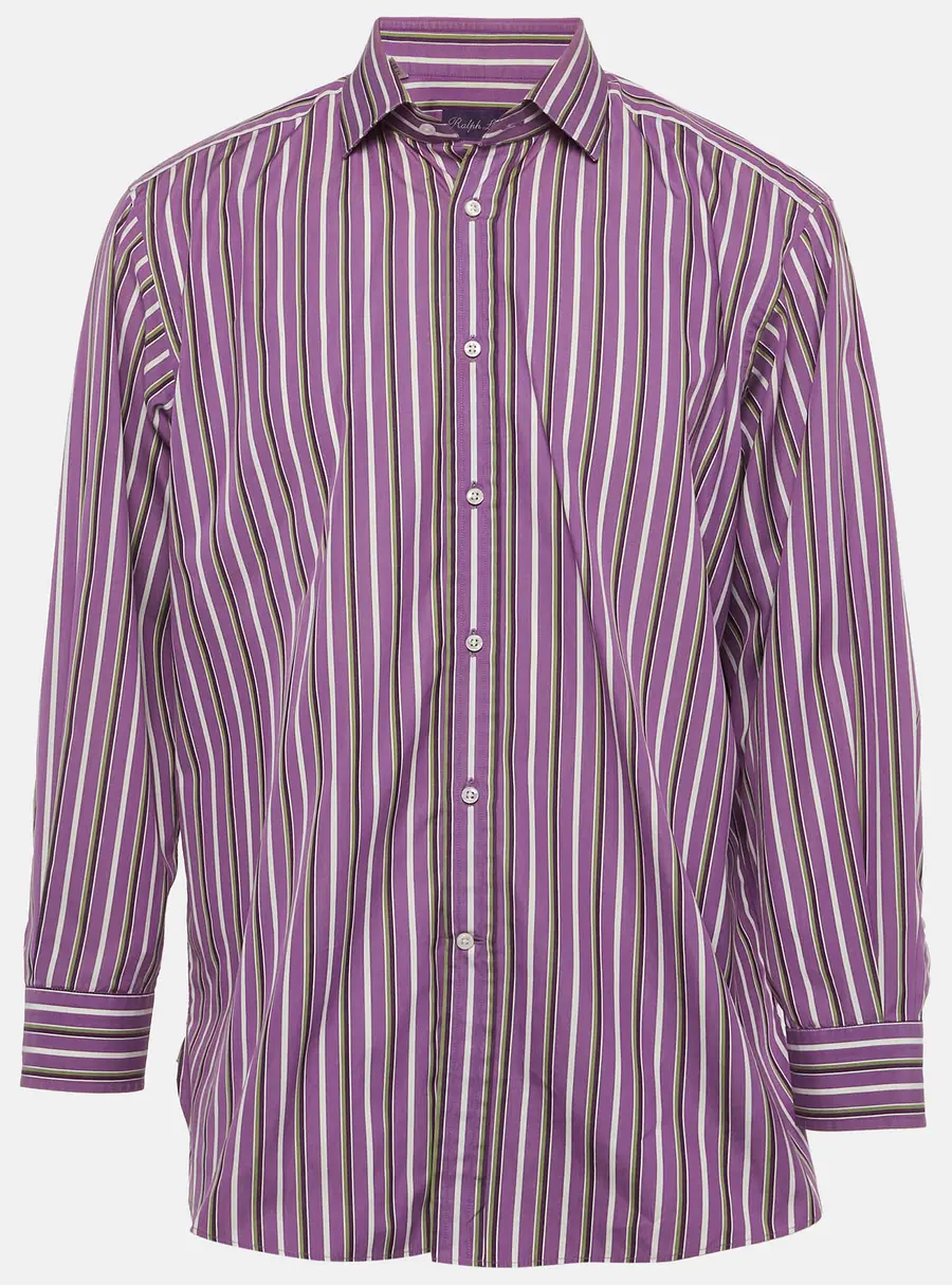 Ralph Lauren Purple Striped Cotton Poplin Button Up Shirt XXL