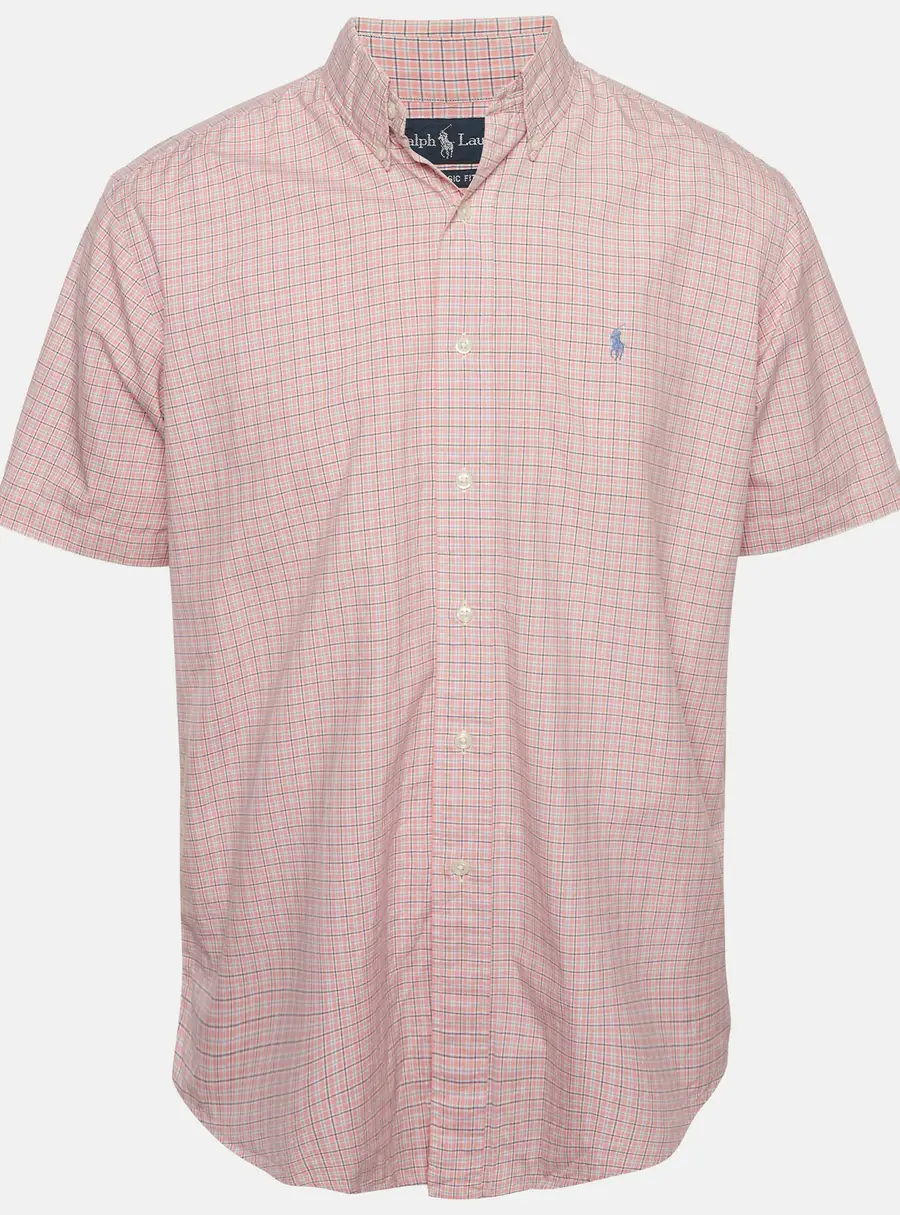 Ralph Lauren Pink Plaid Cotton Button Short Sleeve Shirt M