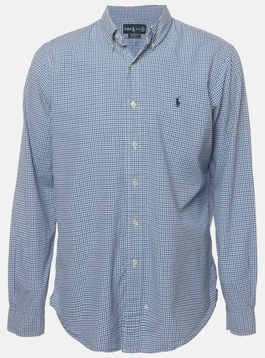 Ralph Lauren Blue Plaid Cotton Button Down Shirt L