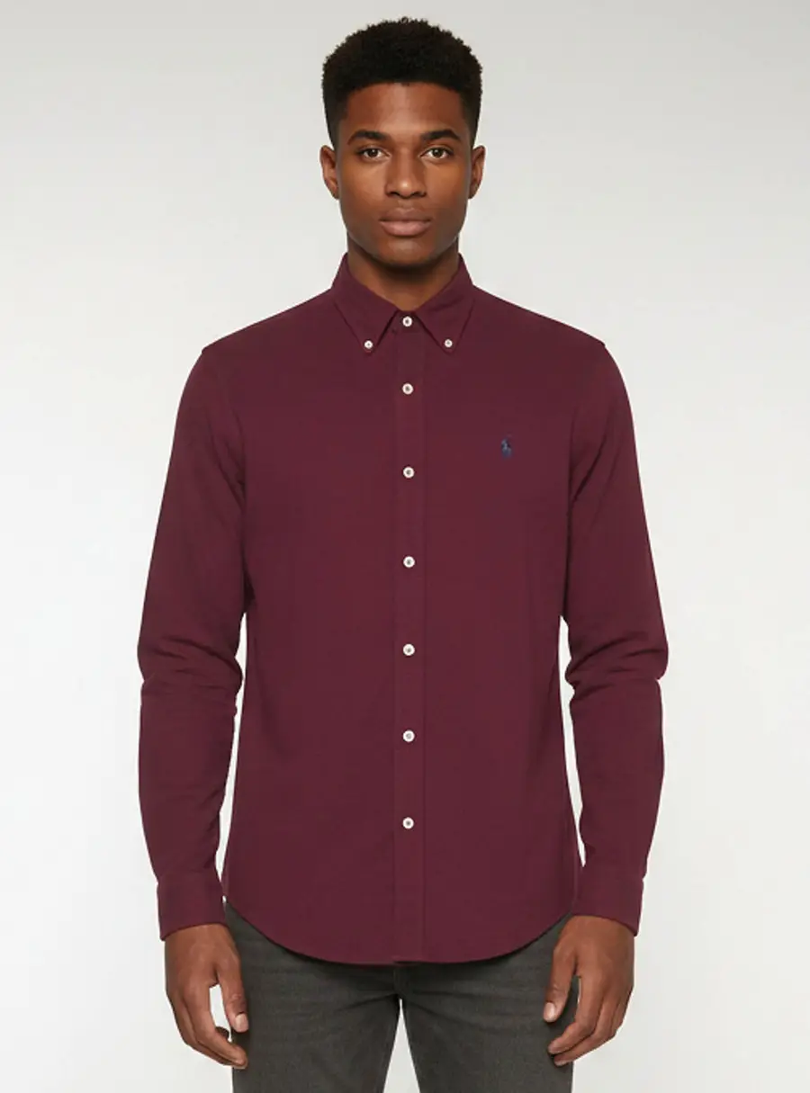 Ralph Lauren Burgundy Featherweight Cotton Mesh Button Up Shirt L
