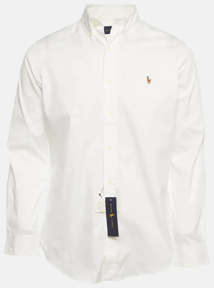 Ralph Lauren White Logo Embroidered Cotton Shirt S