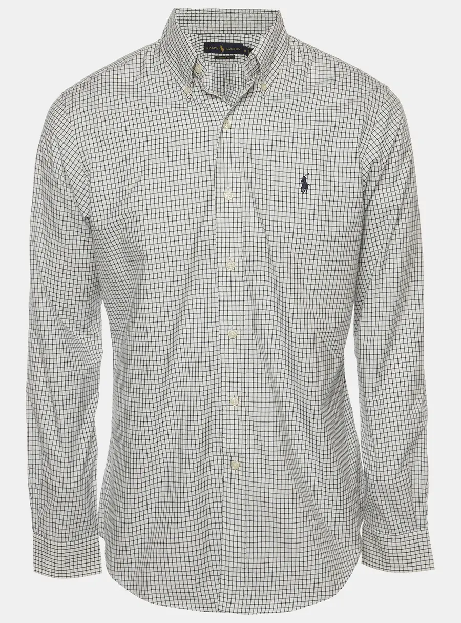 Ralph Lauren White Checked Cotton Custom Fit Button Down Shirt M