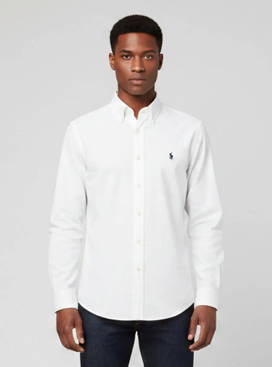 Ralph Lauren White Logo Embroidered Seersucker Shirt S