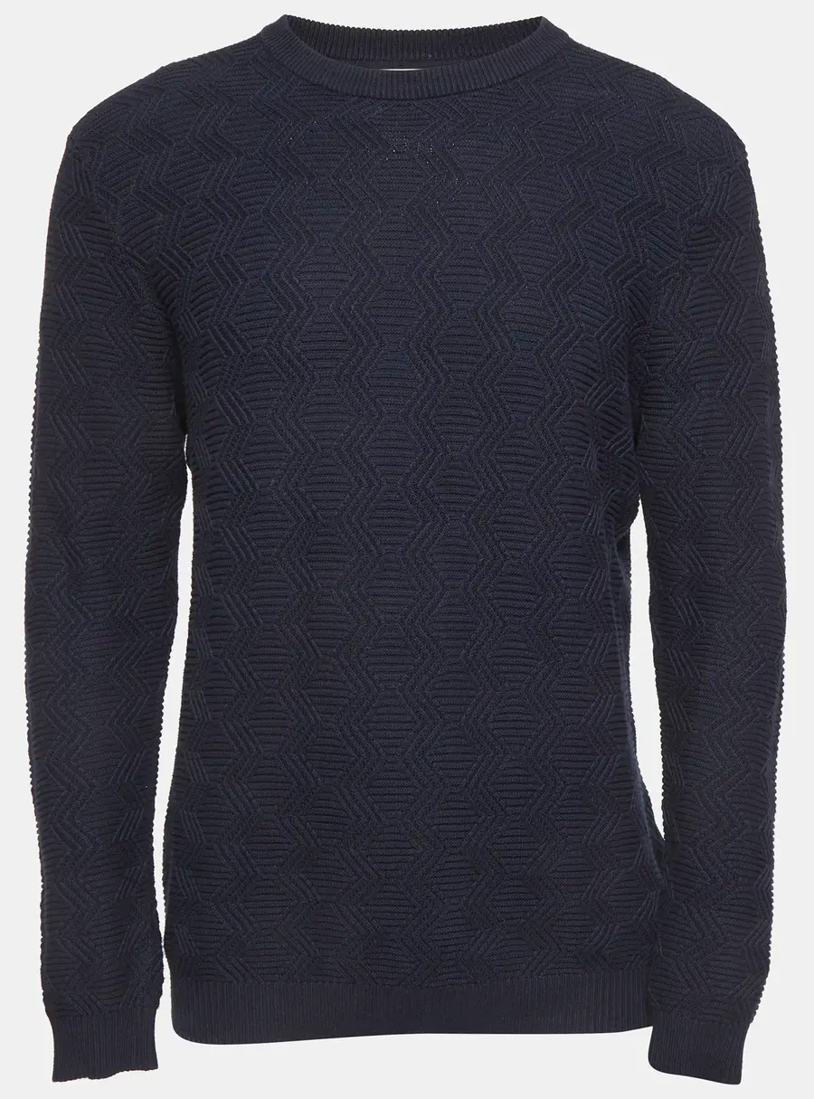 Reiss Navy Blue Textured Knit Crewneck Sweater L