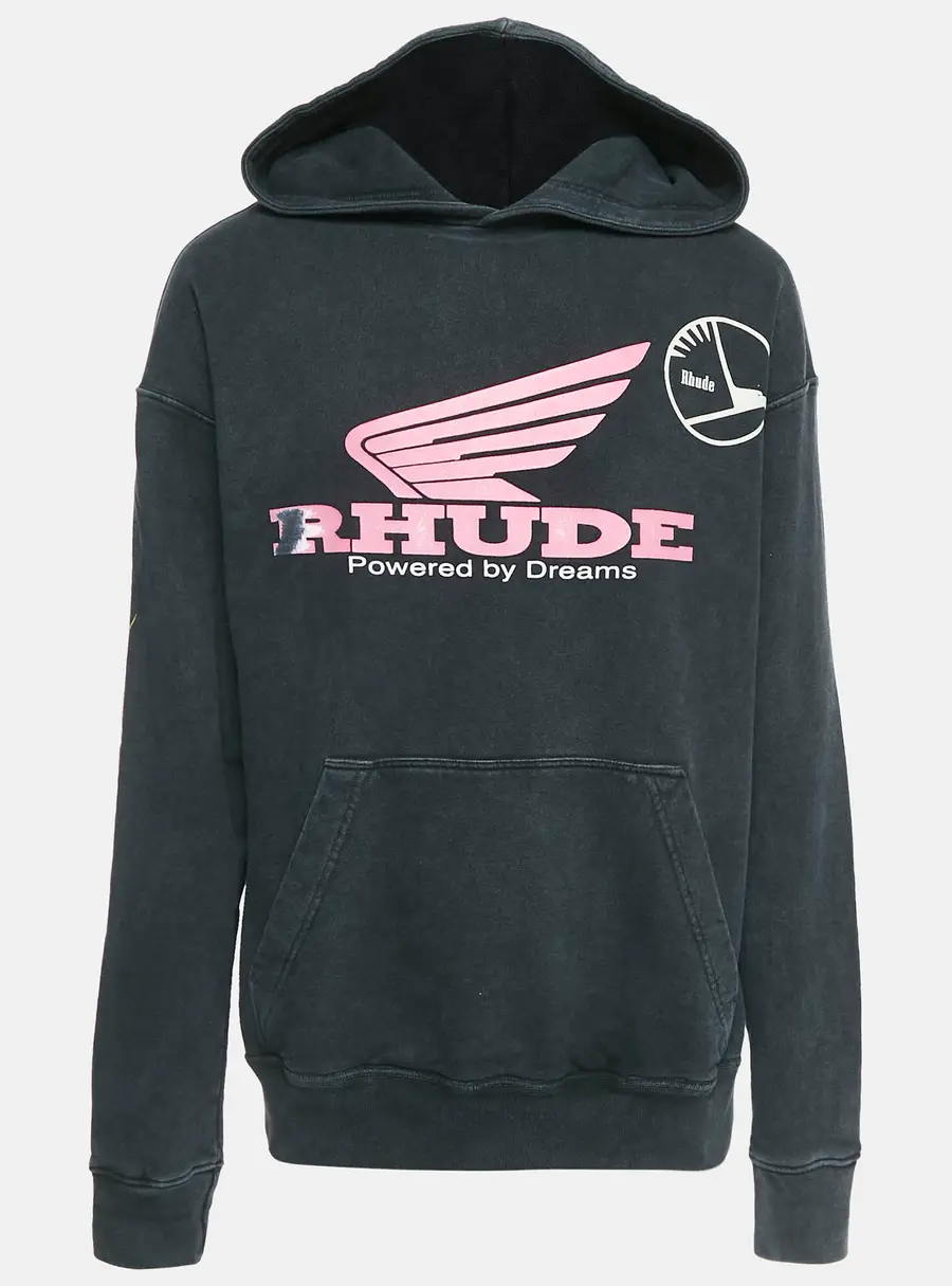 Rhude Dark Grey Knit Graphic Printed Hooded Sweatshirt S