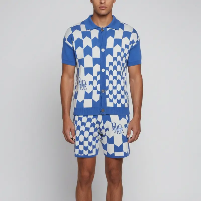 Rhude White/Blue Knit Top and Pant Set S