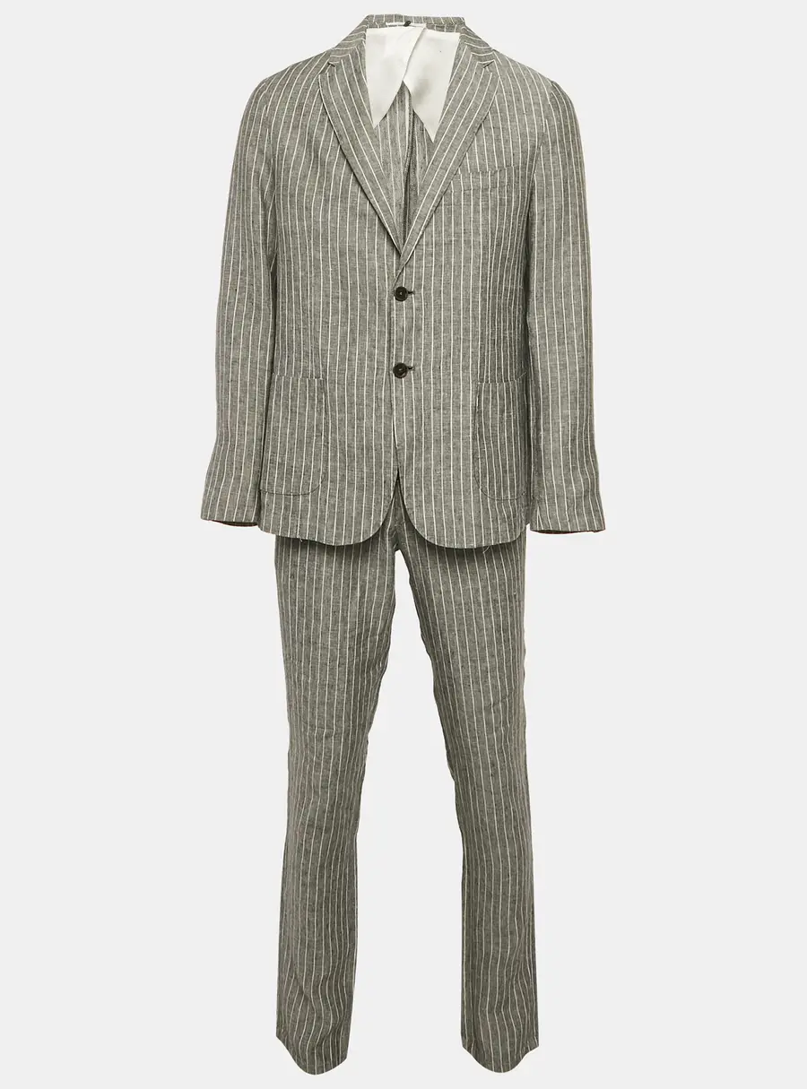 Ricci Di Florence Grey Pin Stripe Linen Blazer Suit XL