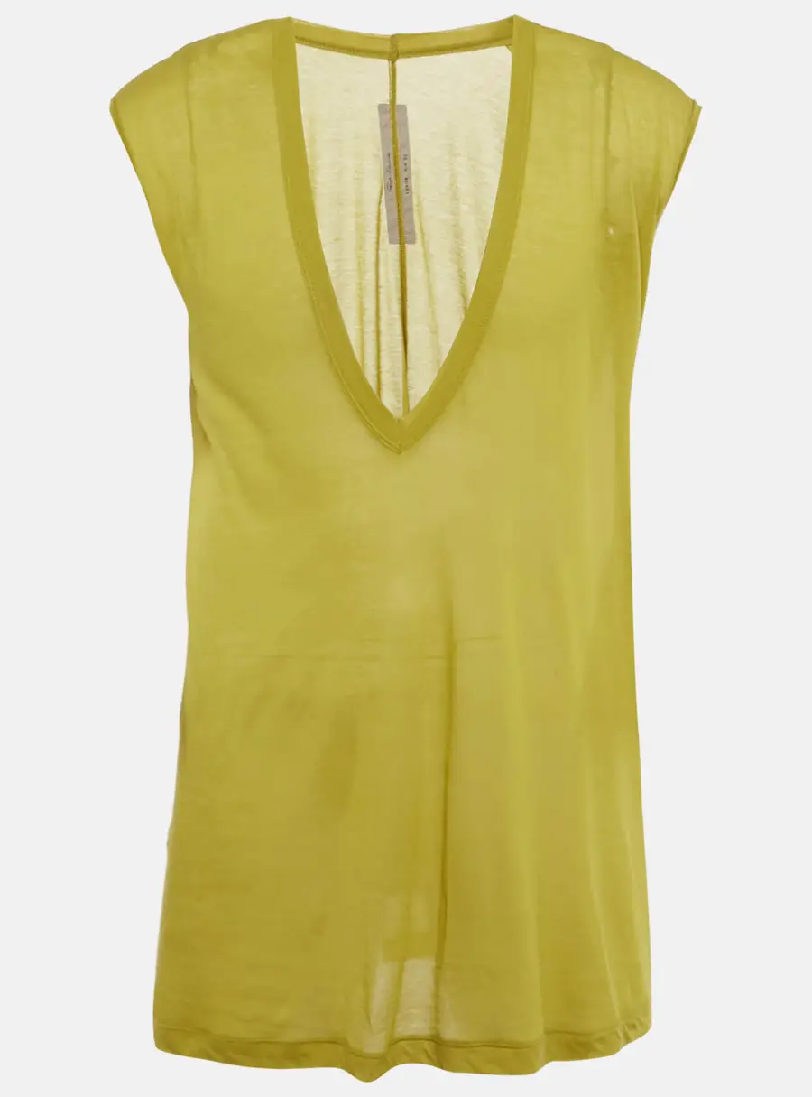Rick Owens Green Jersey Semi Sheer Sleeveless T-Shirt M
