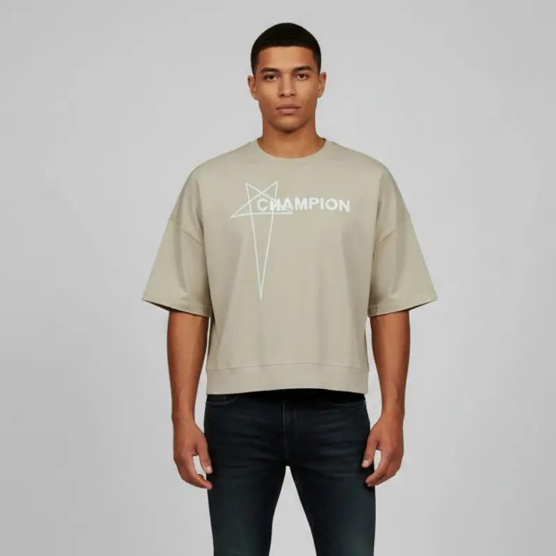 Rick Owens X Champion Beige Jersey Cropped Tommy T-Shirt XS