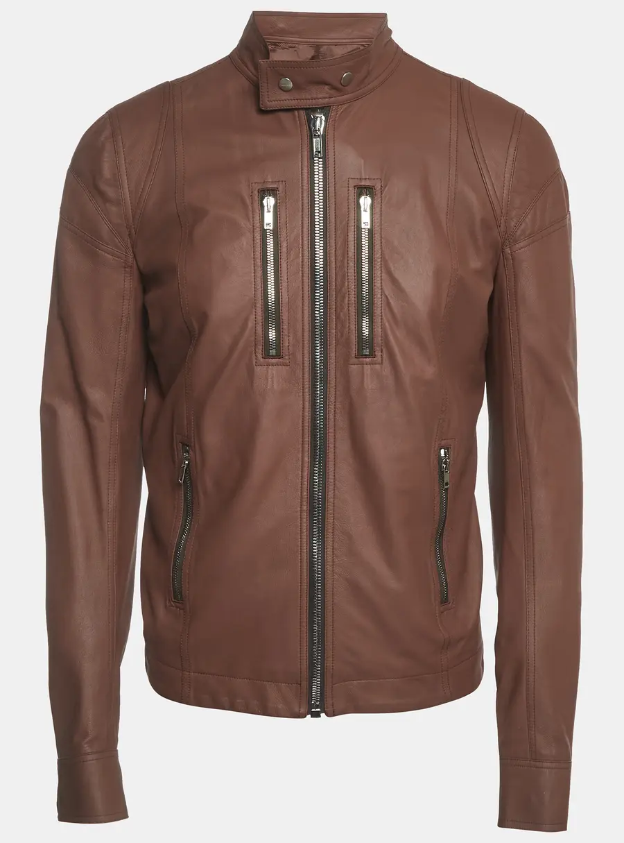 Rick Owens Brown Leather Long Sleeve Jacket L