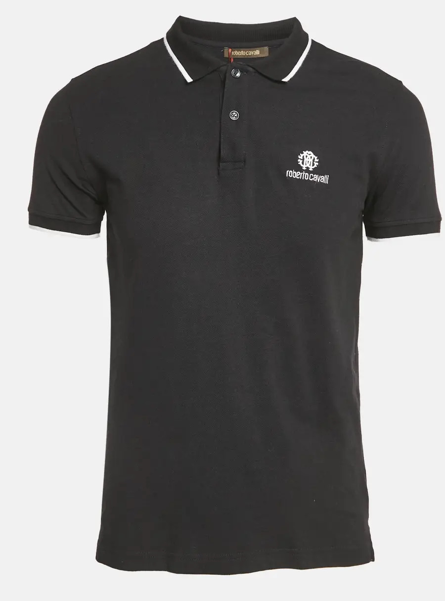 Roberto Cavalli Black Logo Embroidered Pique Polo T-Shirt M